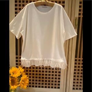 Zara White Tee with Feather Hem